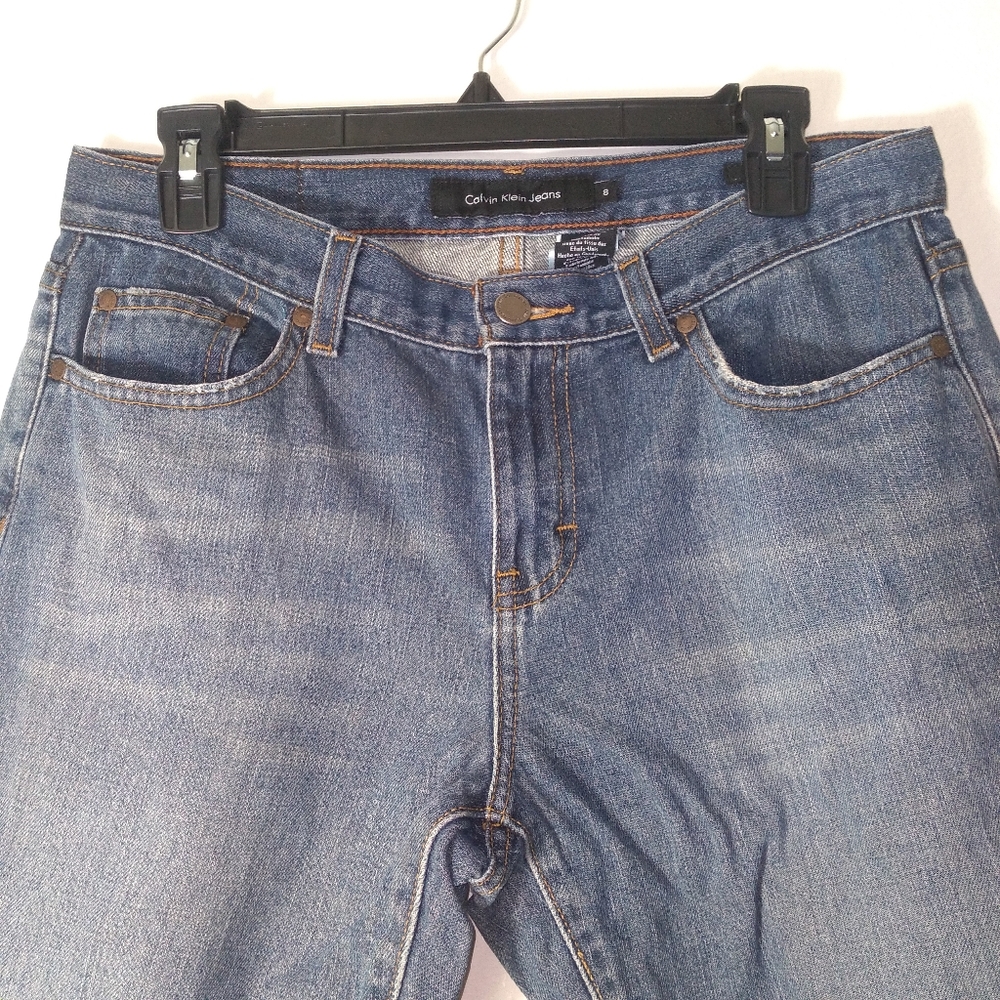 Calvin Klein Women's Medium Wash Denim Flare Jeans Size- 8 - Picture 2 of 10